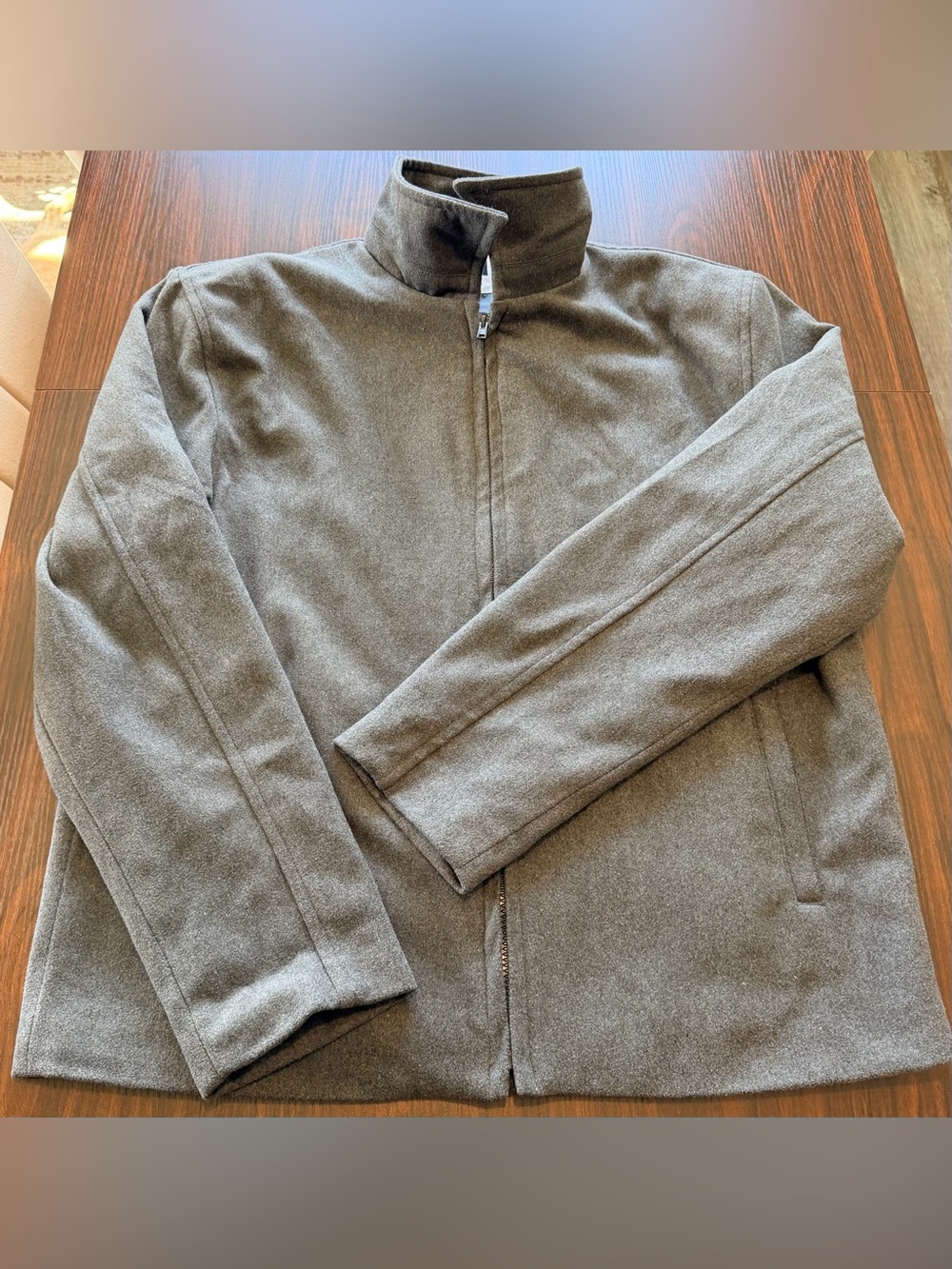 Alpine Swiss Mens Gray Wool Blend Full Zip Jacket Stand Collar Coat Size L